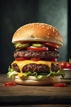 Photo of a juicy burger. AI generated