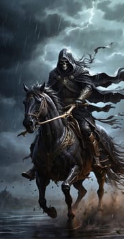 Horseman of Death on a Stormy Night. AI generated