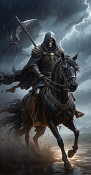 Horseman of Death on a Stormy Night. AI generated