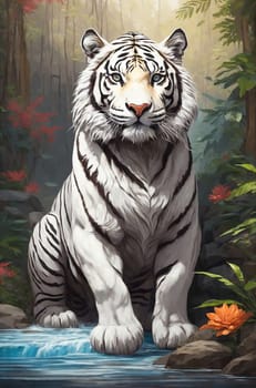 Beautiful white tiger. AI generated