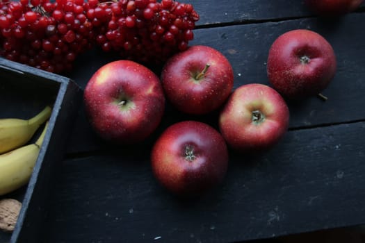 Healthy eating. Fruits on old vintage wooden table.