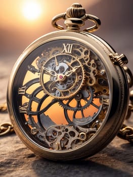 Pocket watch on the sand. AI generated