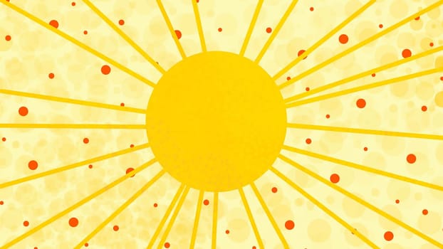 A vibrant yellow sunburst with bold red dots scattered across its surface, creating a dynamic and eye-catching visual. The sunburst radiates outward with intense energy, while the red dots add depth and contrast to the overall composition.