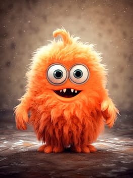 A cartoonish orange monster with a big smile on its face. The monster is standing on a rock and he is happy