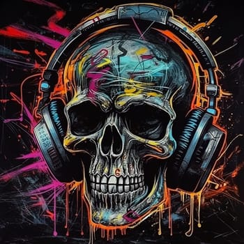 A neon skull with neon colors. The skull is surrounded by a colorful background. The colors are bright and vibrant, giving the image a fun and energetic vibe