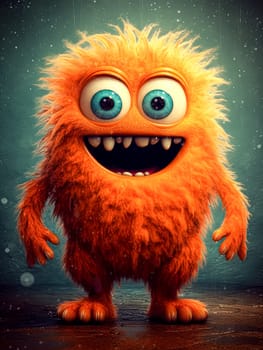 A cartoonish orange monster with a big smile on its face. The monster is standing on a rock and he is happy