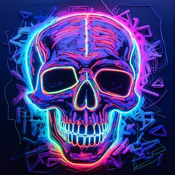 A neon skull with neon colors. The skull is surrounded by a colorful background. The colors are bright and vibrant, giving the image a fun and energetic vibe