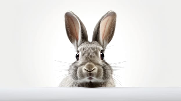 Surprised Funny Cute Bunny with Big Eyes on Light Background, Cute Animal Portrait.