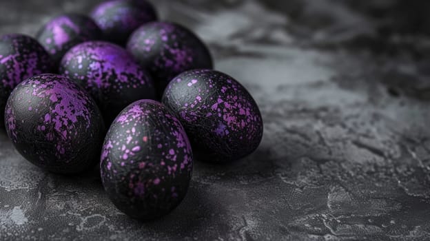 Purple and black Easter Eggs on dark Background. Happy Easter eggs.