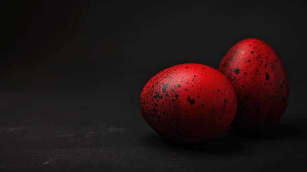 Red and black Easter Eggs on dark Background. Happy Easter eggs.