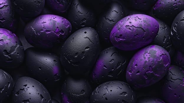 Purple and black Easter Eggs on dark Background. Happy Easter eggs.