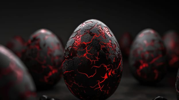 Red and black Easter Eggs on dark Background. Happy Easter eggs.