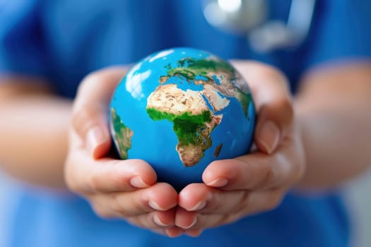 A doctor is holding a globe in their hands.