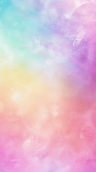 A colorful background with a rainbow and stars. The background is a mix of pink, blue, and yellow