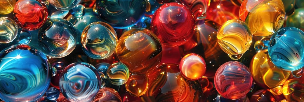 A colorful collection of marbles with a rainbow of colors.