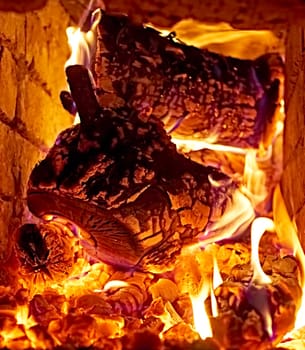 wood burn in a Russian furnace. Background. natural light. color