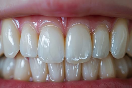 veneers treatment, Yellow Teeth after whitening. Happy smiling person. Generation AI.