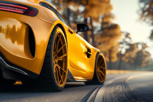 close up tire sport car on the road. Generative Ai.