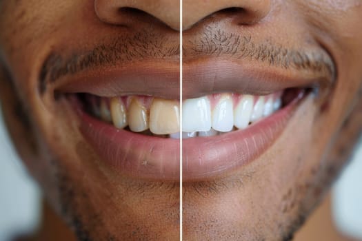 veneers treatment, Yellow Teeth before and after whitening. Happy smiling person. Generation AI.