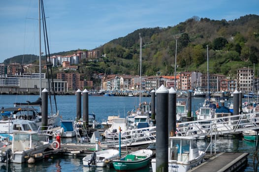 Pasaia, Spain: 2024 March 24: Recreational boats in the fishing and tourist town of Pasaia in the Province of Guipúzcoa in March 2024.