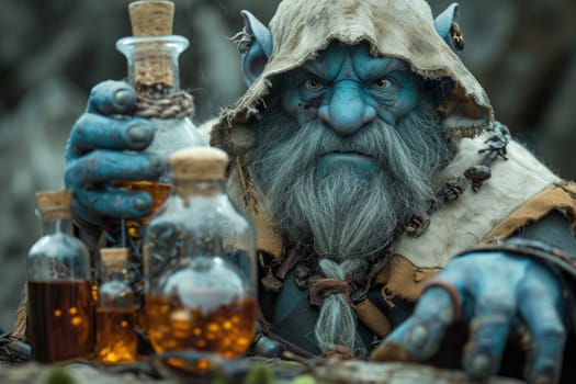 A fairy-tale dwarf in the forest. A fabulous character. The Alchemist.