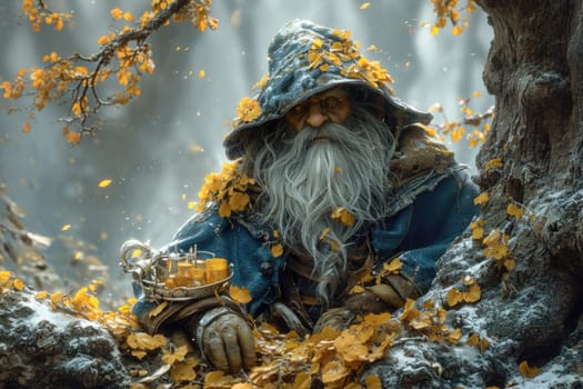 A fairy-tale dwarf in the forest. A fabulous character. The Alchemist.