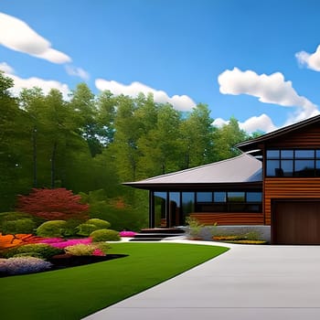 3d rendering of modern cozy house Picture is AI-generated illustration.