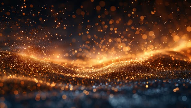 An indistinct image of a fiery wave on a dark backdrop, resembling a liquid cascade or an astronomical object in the night sky