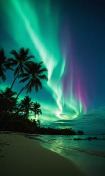 Northern lights, northern lights over tropical beach.