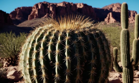 Prickly cactus in the desert close-up.