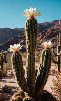 Prickly cactus in the desert close-up.