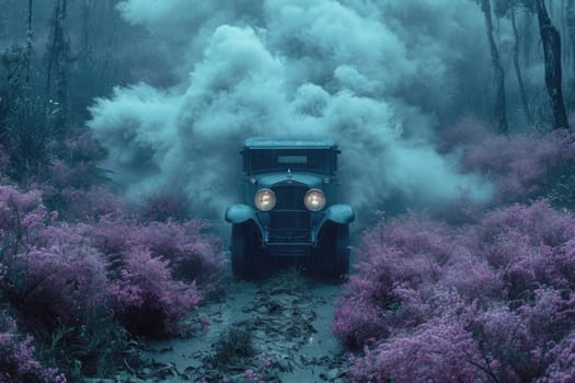 An old truck in a flower bed. Decor.