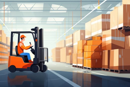 storage and transportation of goods in a warehouse, delivery and shipping equipment. Animation.