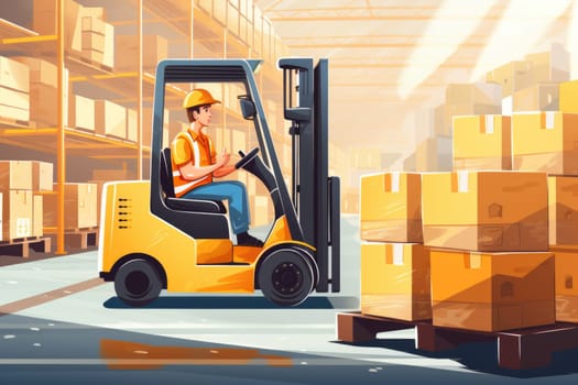 storage and transportation of goods in a warehouse, delivery and shipping equipment. Animation.