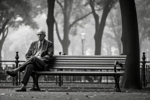 An elderly lady in casual attire and glasses sits on a bench during the day and reads a book.