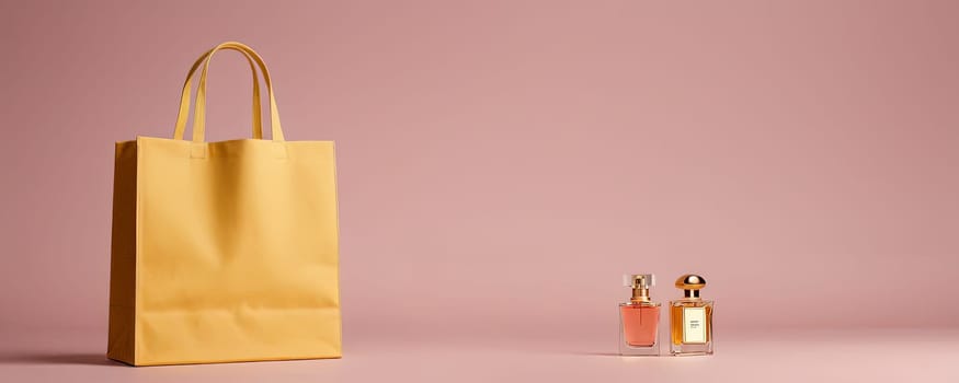 Shopping bag on backdrop with studio lighting, shopping advertisement and product placement