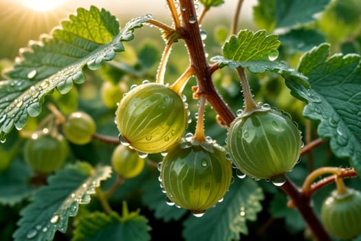 ripe gooseberries on a branch outdoors .