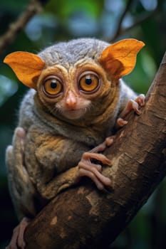 Portrait of a Tarsier in the jungle. Asian animals.