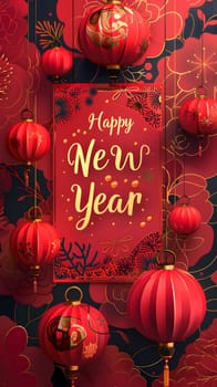 Brighten up your window with the warm glow of red lanterns. Happy New Year. High quality illustration