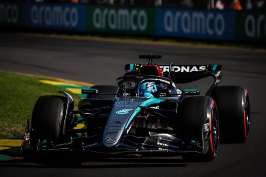 MELBOURNE, AUSTRALIA - MARCH 22: George Russell of Great Britain drives the Mercedes AMG Petronas F1 Team W15 during second practice in the 2024 Australian Grand Prix at Albert Park in Melbourne, Australia