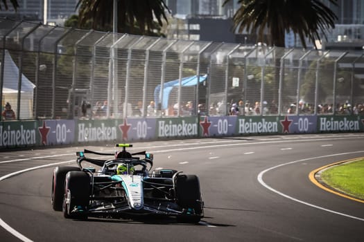 MELBOURNE, AUSTRALIA - MARCH 23: Lewis Hamilton of Great Britain drives the Mercedes AMG Petronas F1 Team W15 during qualifying in the 2024 Australian Grand Prix at Albert Park in Melbourne, Australia