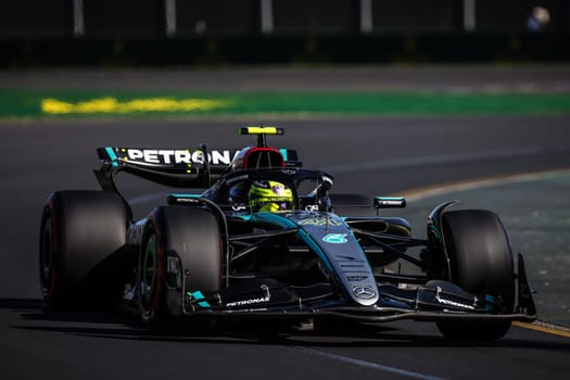 MELBOURNE, AUSTRALIA - MARCH 23: Lewis Hamilton of Great Britain drives the Mercedes AMG Petronas F1 Team W15 during qualifying in the 2024 Australian Grand Prix at Albert Park in Melbourne, Australia