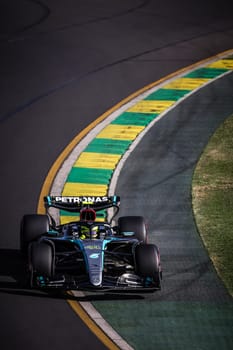 MELBOURNE, AUSTRALIA - MARCH 23: Lewis Hamilton of Great Britain drives the Mercedes AMG Petronas F1 Team W15 during qualifying in the 2024 Australian Grand Prix at Albert Park in Melbourne, Australia