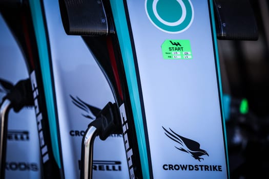 MELBOURNE, AUSTRALIA - MARCH 21: Mercedes-AMG PETRONAS Formula One Team front wings in pitlane at the 2024 Australian Grand Prix at Albert Park in Melbourne, Australia