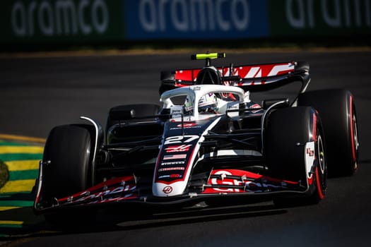 MELBOURNE, AUSTRALIA - MARCH 22: Nico Hulkenberg of Germany drives the Haas F1 VF-24 Ferrari during second practice in the 2024 Australian Grand Prix at Albert Park in Melbourne, Australia