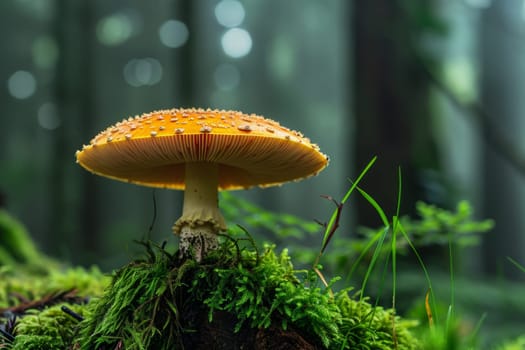 Mushroom fly agaric growing in the forest. Mushroom picking concept.