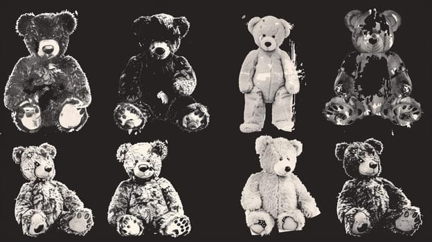 Cool grungy y2k teddy bear set with a negative photocopy effect . grunge elements for 90s vintage design. Ai generative. Ai generative.