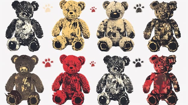 Cool grungy y2k teddy bear set with a negative photocopy effect . grunge elements for 90s vintage design. Ai generative. Ai generative.