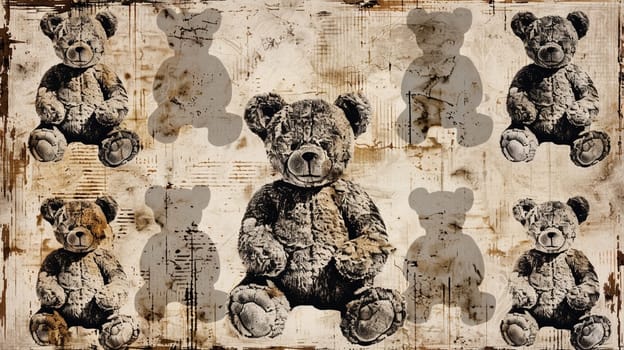 Cool grungy y2k teddy bear set with a negative photocopy effect . grunge elements for 90s vintage design. Ai generative. Ai generative.