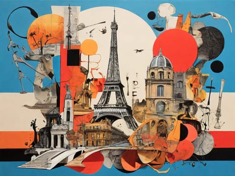 AI generated abstract collage of Paris landmarks in Dadaism style, Dali inspired.